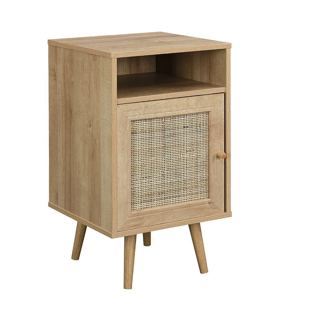 Frances Woven Rattan 1-Door Nightstand in Natural