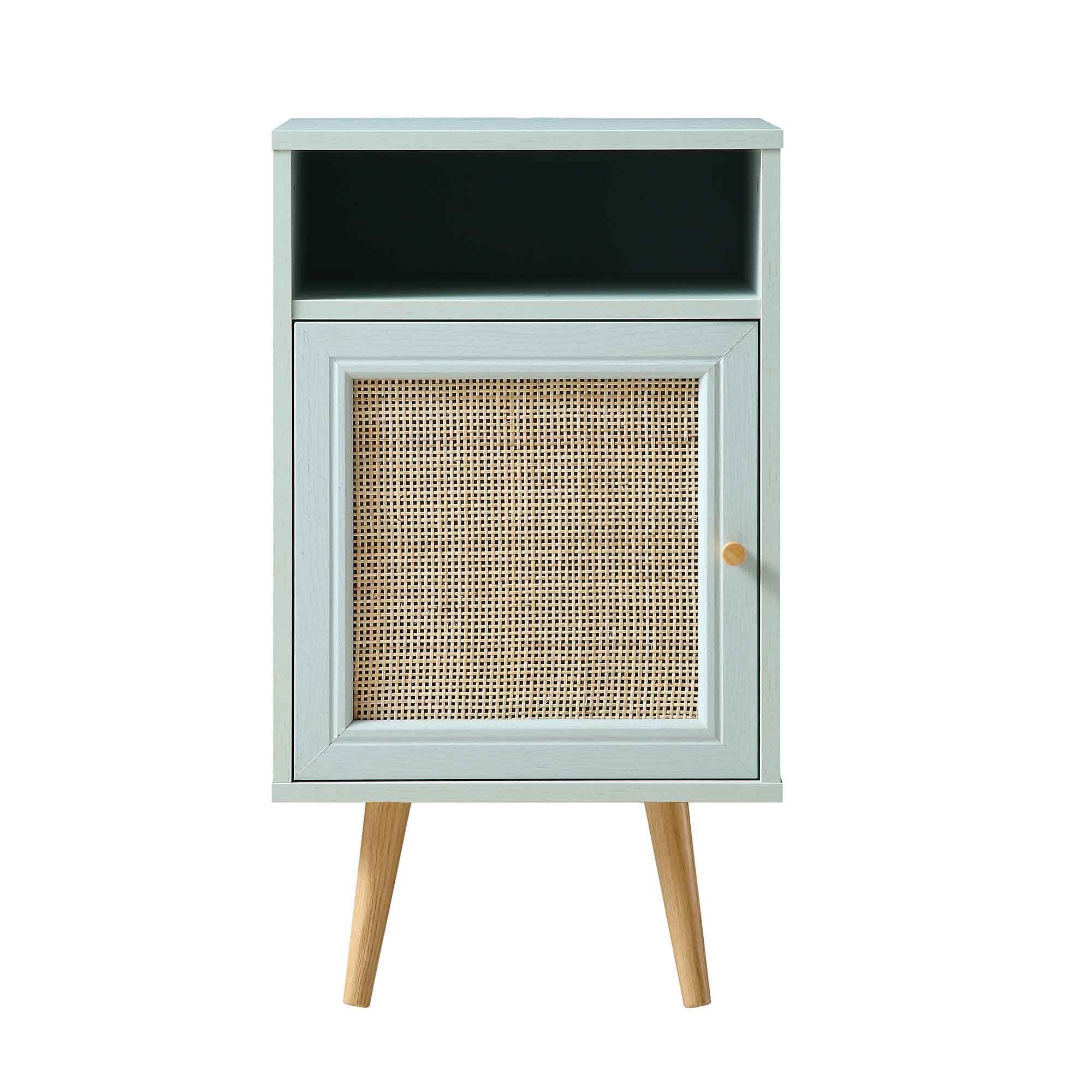 Frances Woven Rattan 1-Door Nightstand in Mint