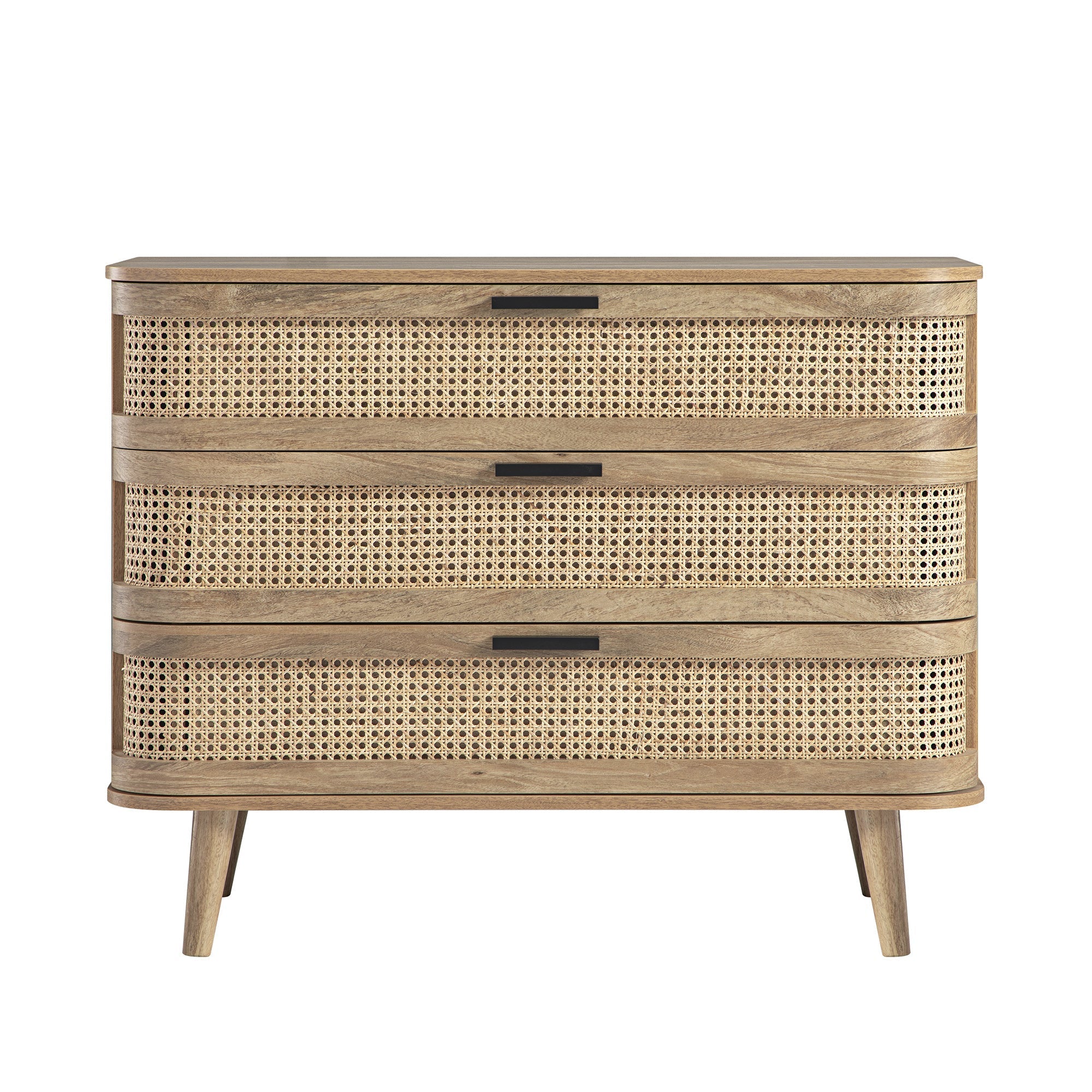 Izzy Curved Rattan 3 Drawer Dresser, Natural