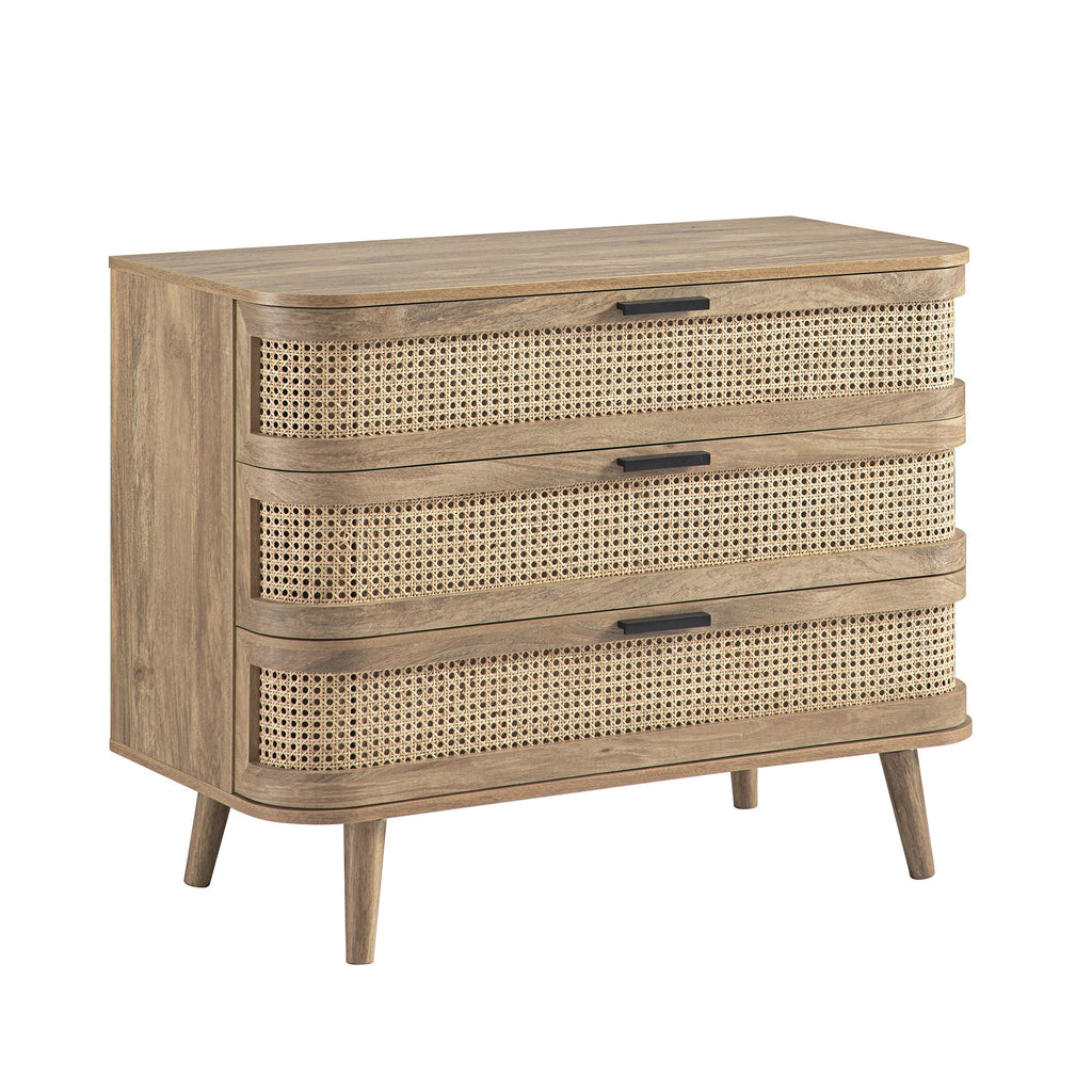 Izzy Curved Rattan 3 Drawer Dresser, Natural