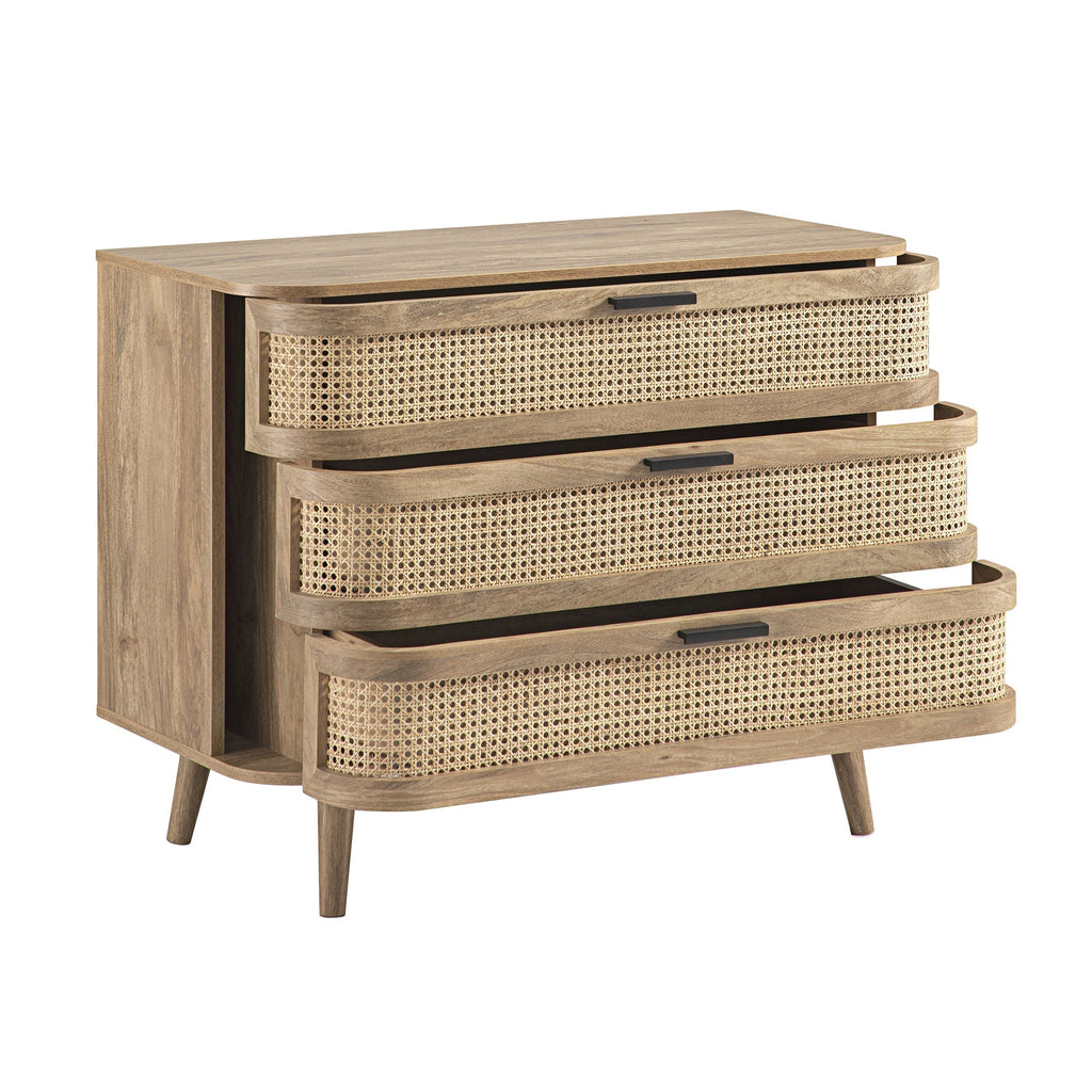 Izzy Curved Rattan 3 Drawer Dresser, Natural
