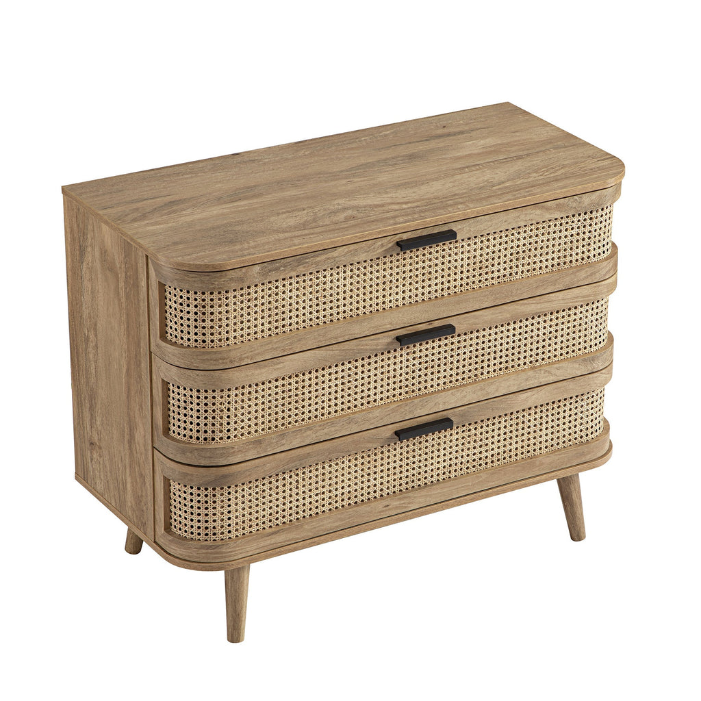 Izzy Curved Rattan 3 Drawer Dresser, Natural