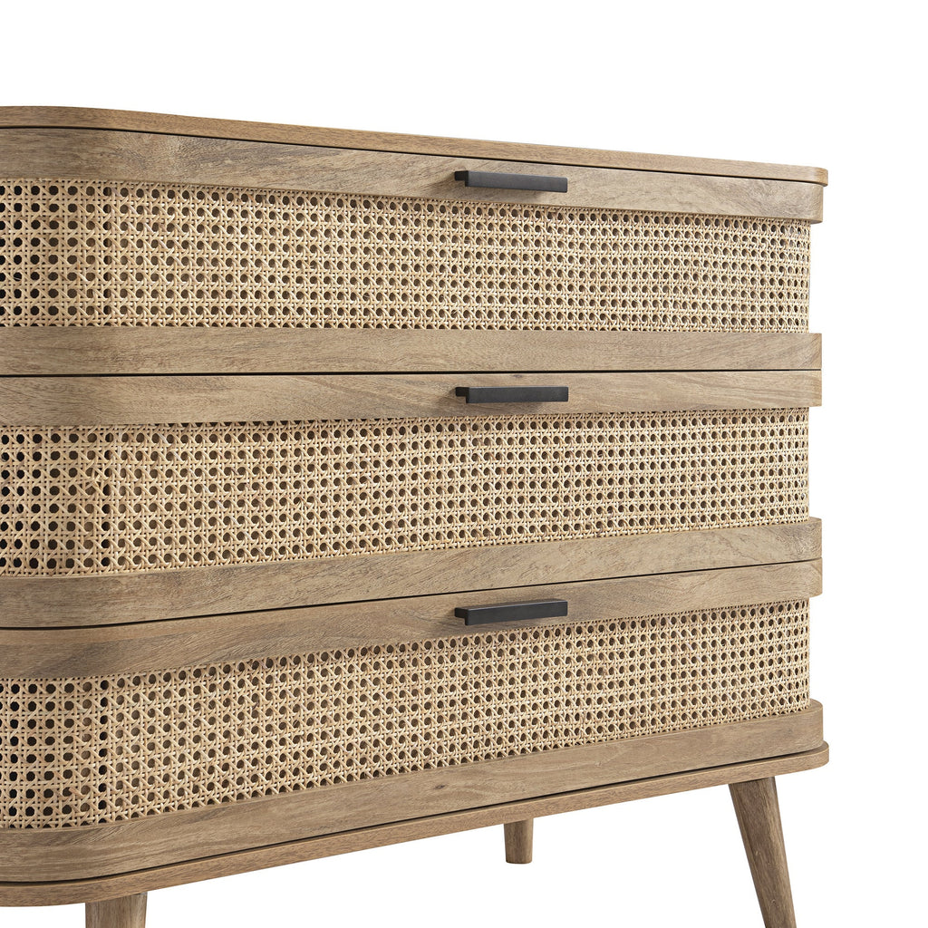 Izzy Curved Rattan 3 Drawer Dresser, Natural