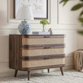 Izzy Curved Rattan 3 Drawer Dresser, Walnut