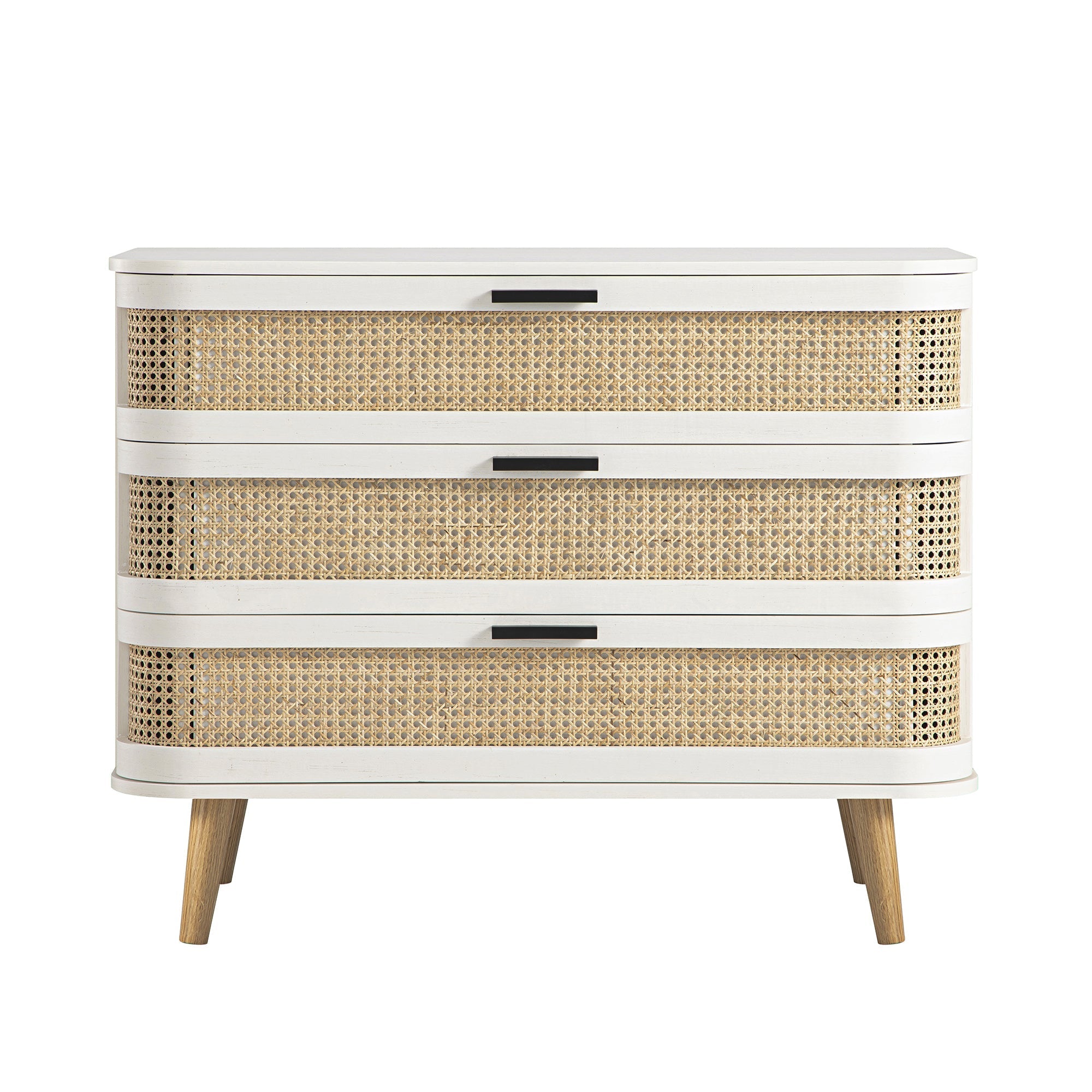 Izzy Curved Rattan 3 Drawer Dresser, White