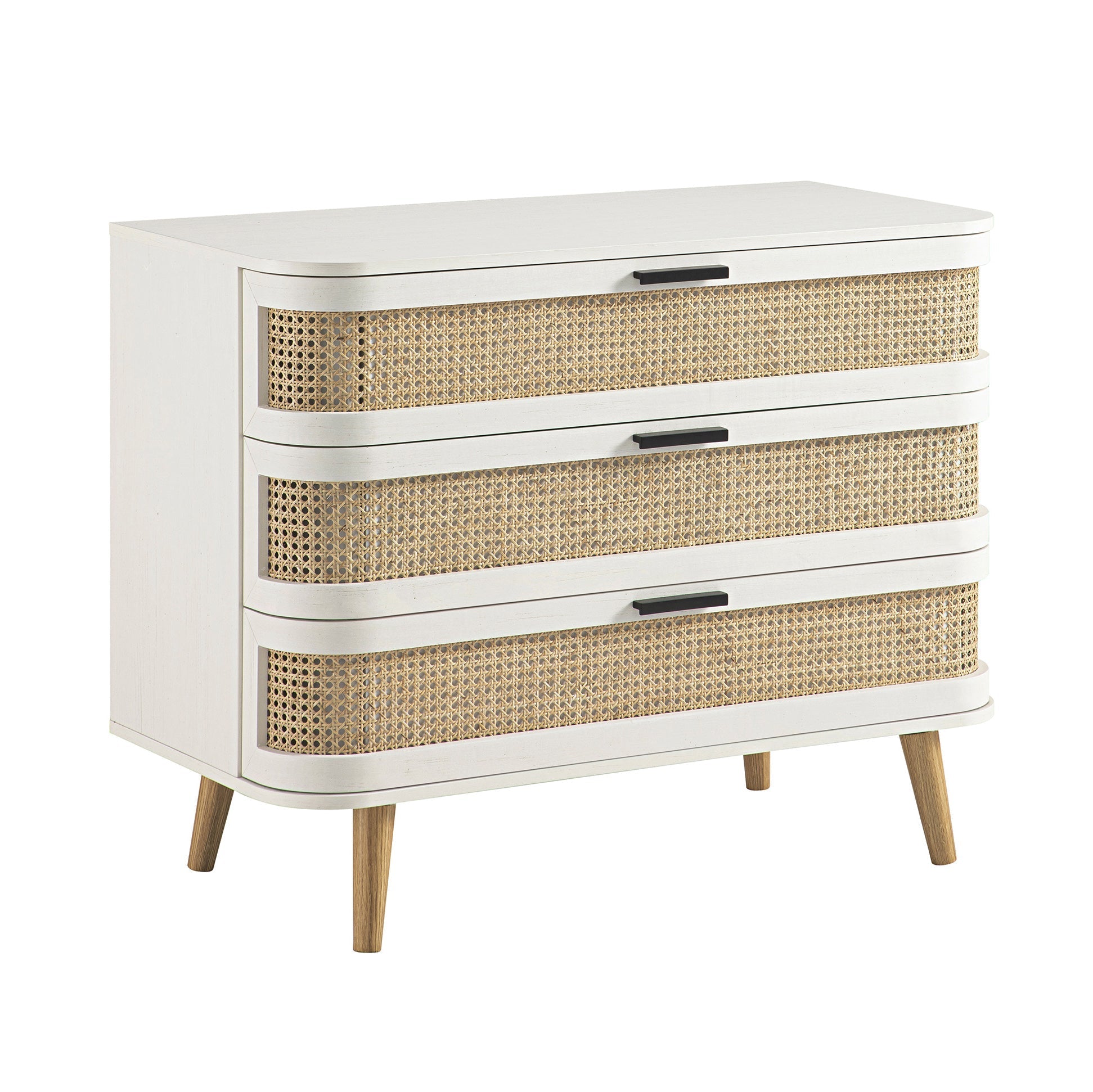 Izzy Curved Rattan 3 Drawer Dresser, White