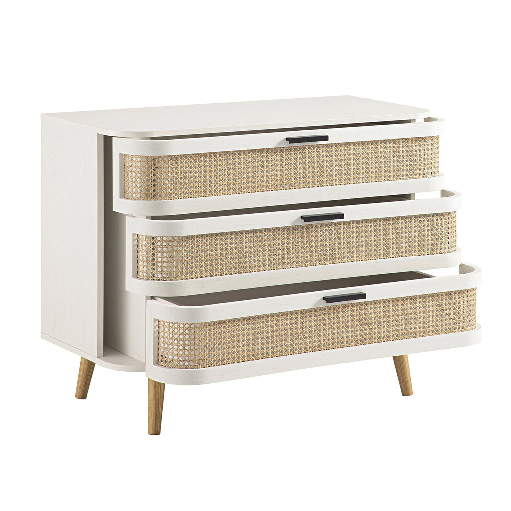 Izzy Curved Rattan 3 Drawer Dresser, White