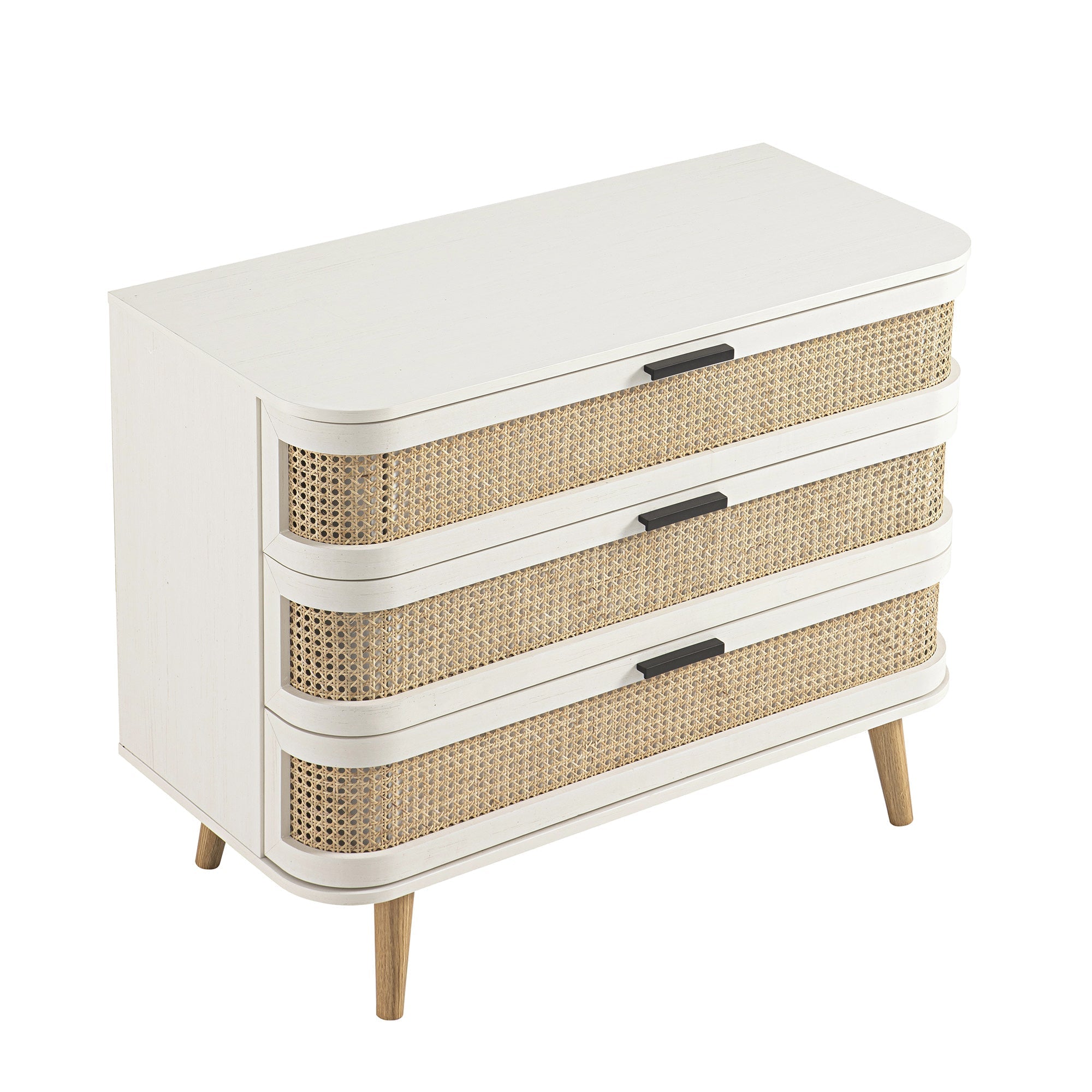 Izzy Curved Rattan 3 Drawer Dresser, White
