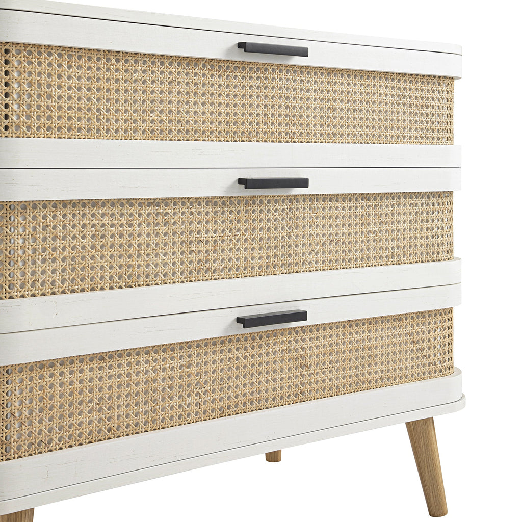 Izzy Curved Rattan 3 Drawer Dresser, White