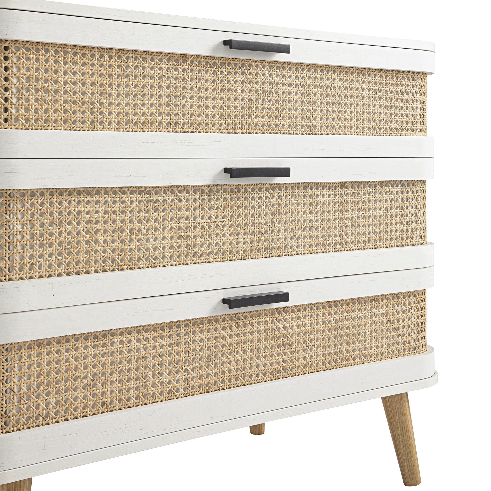 Izzy Curved Rattan 3 Drawer Dresser, White