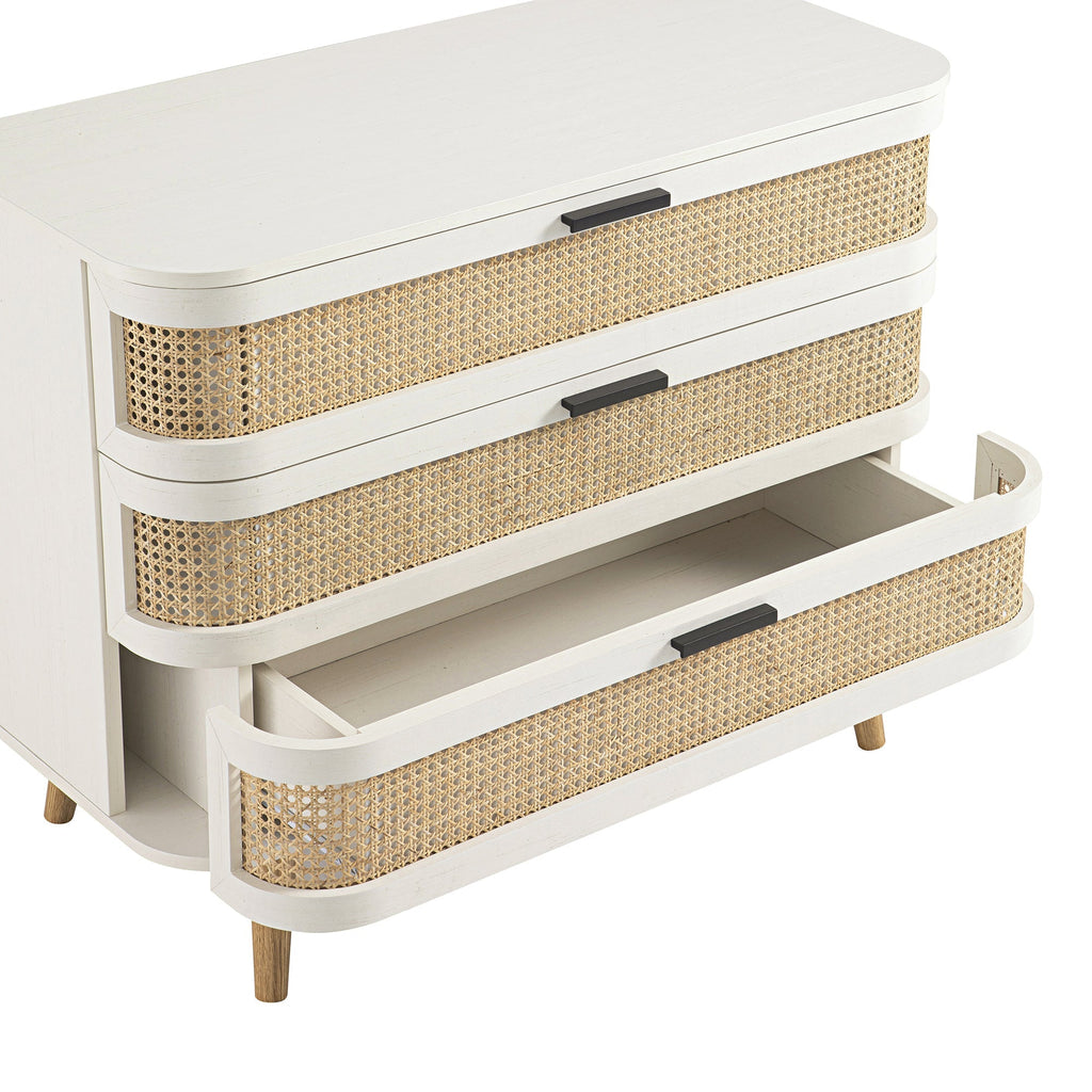 Izzy Curved Rattan 3 Drawer Dresser, White
