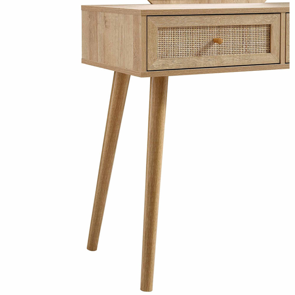 Frances Woven Rattan Vanity Table with Mirror, Natural