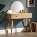 Frances Woven Rattan Vanity Table with Mirror, Natural