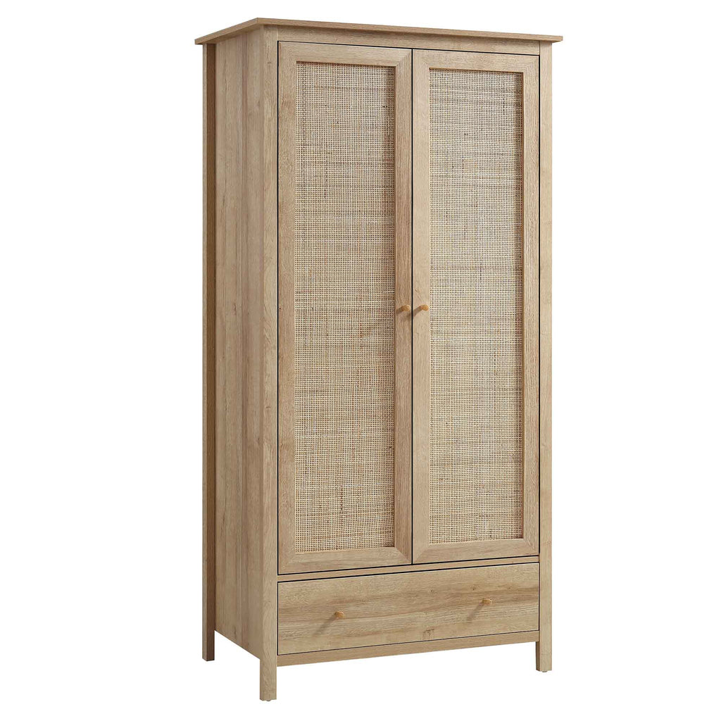 Frances Rattan Double Closet with 1 Drawer, Natural