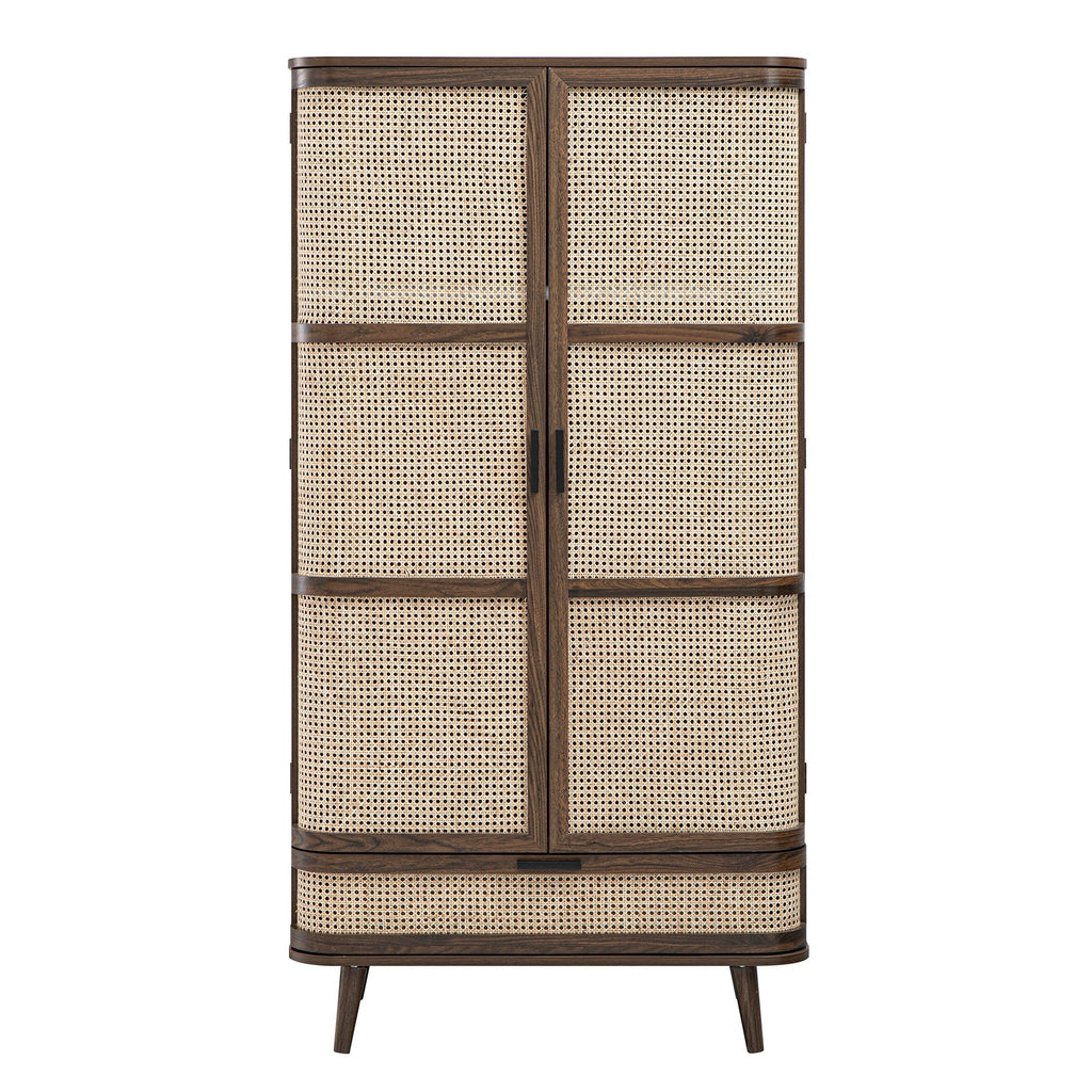 Izzy Curved Rattan Double Closet, Walnut