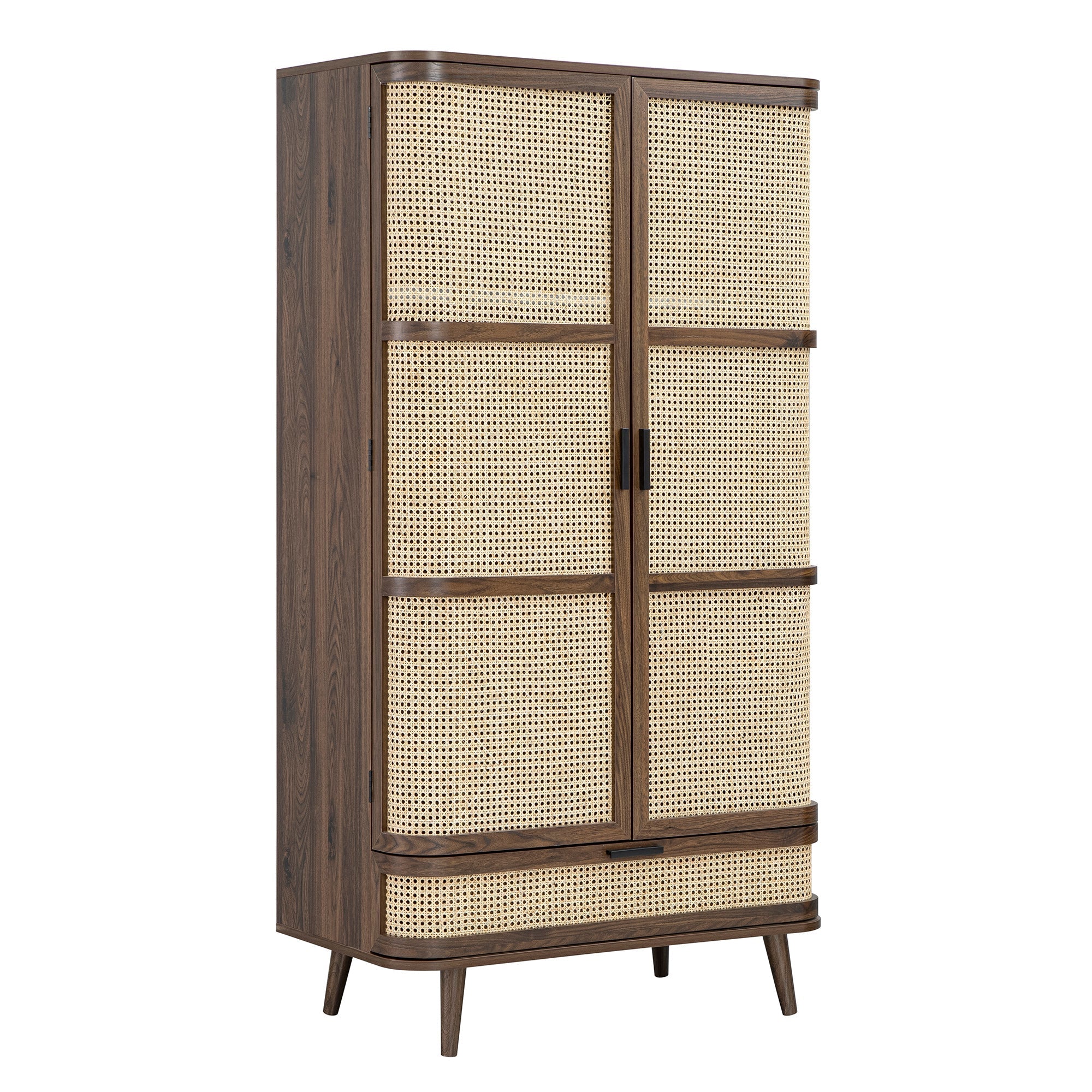 Izzy Curved Rattan Double Closet, Walnut