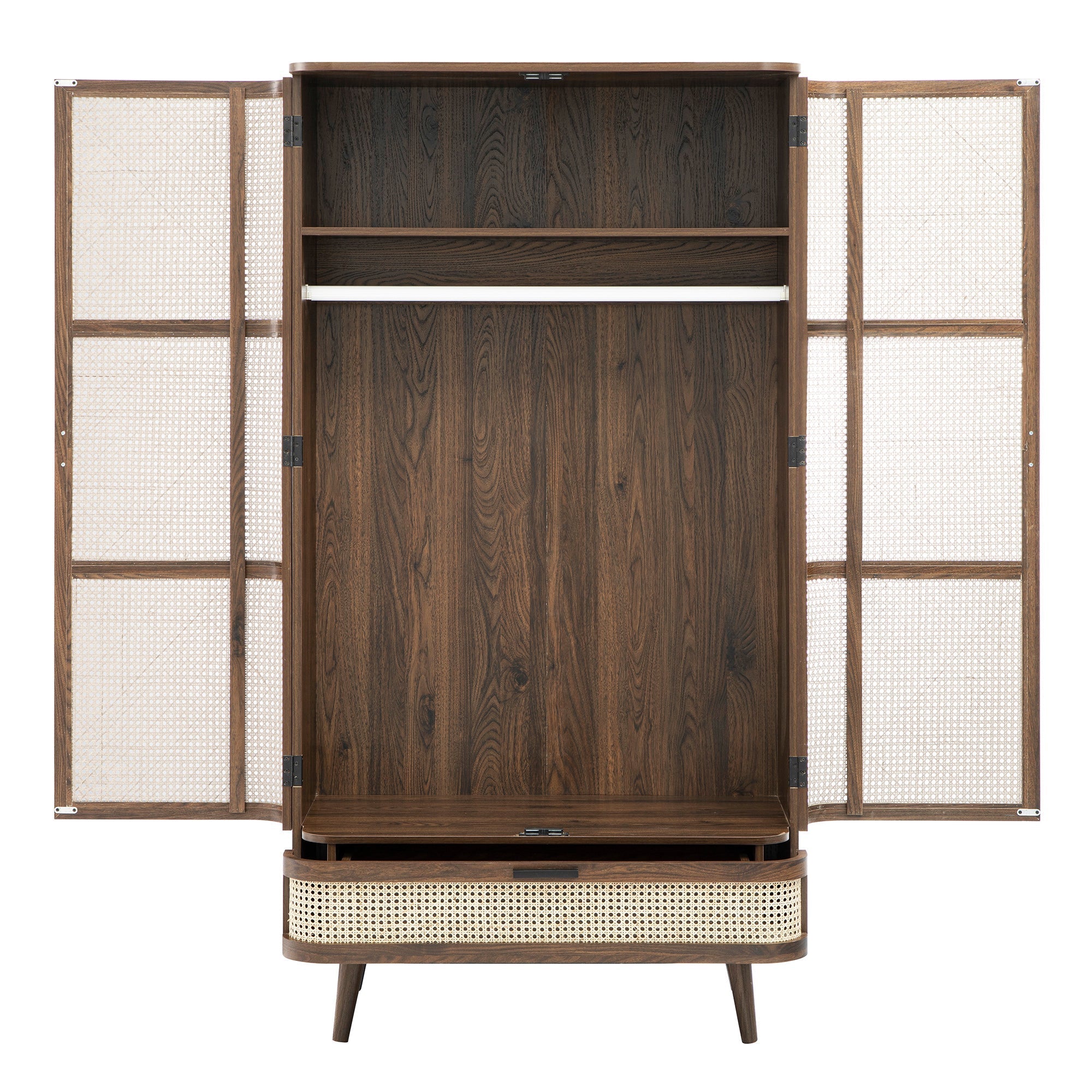Izzy Curved Rattan Double Closet, Walnut