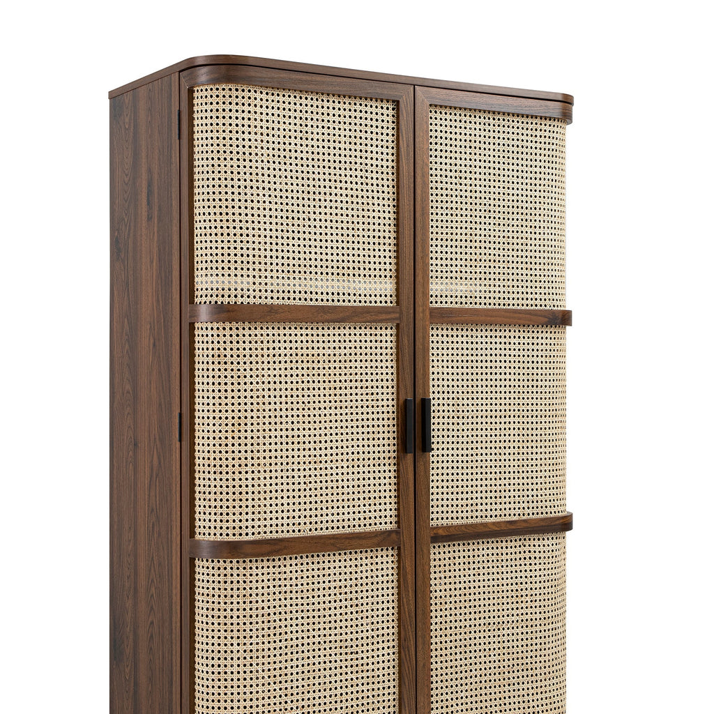 Izzy Curved Rattan Double Closet, Walnut