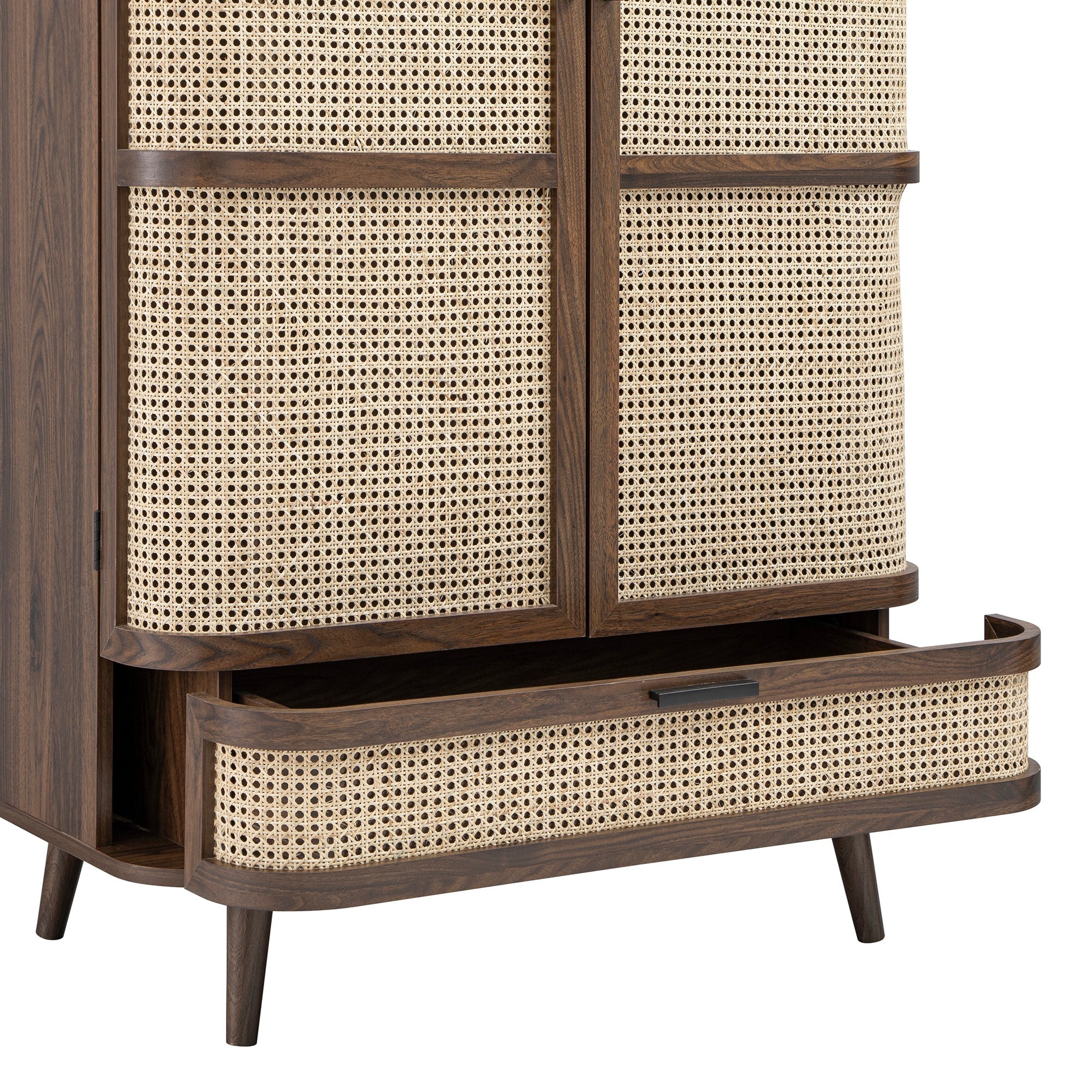 Izzy Curved Rattan Double Closet, Walnut