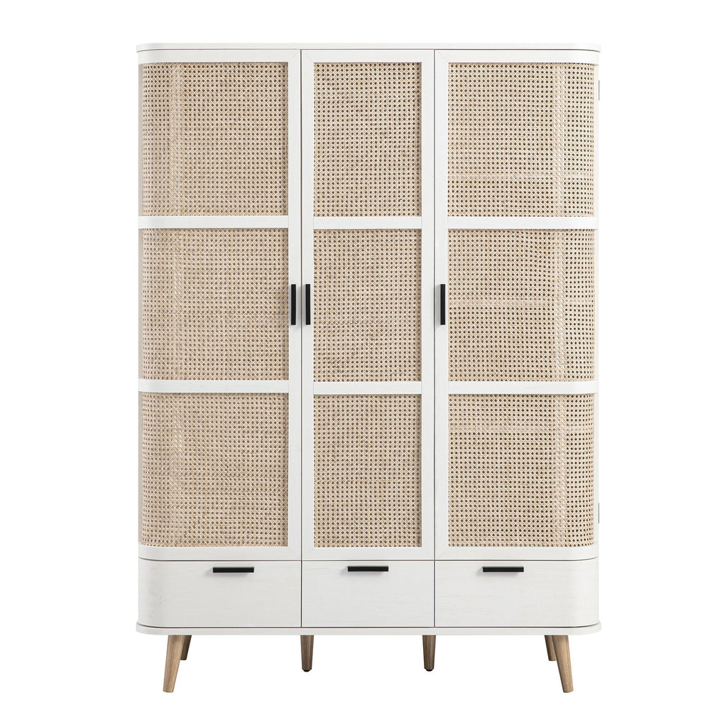 Izzy Curved Rattan Triple  Closet, White