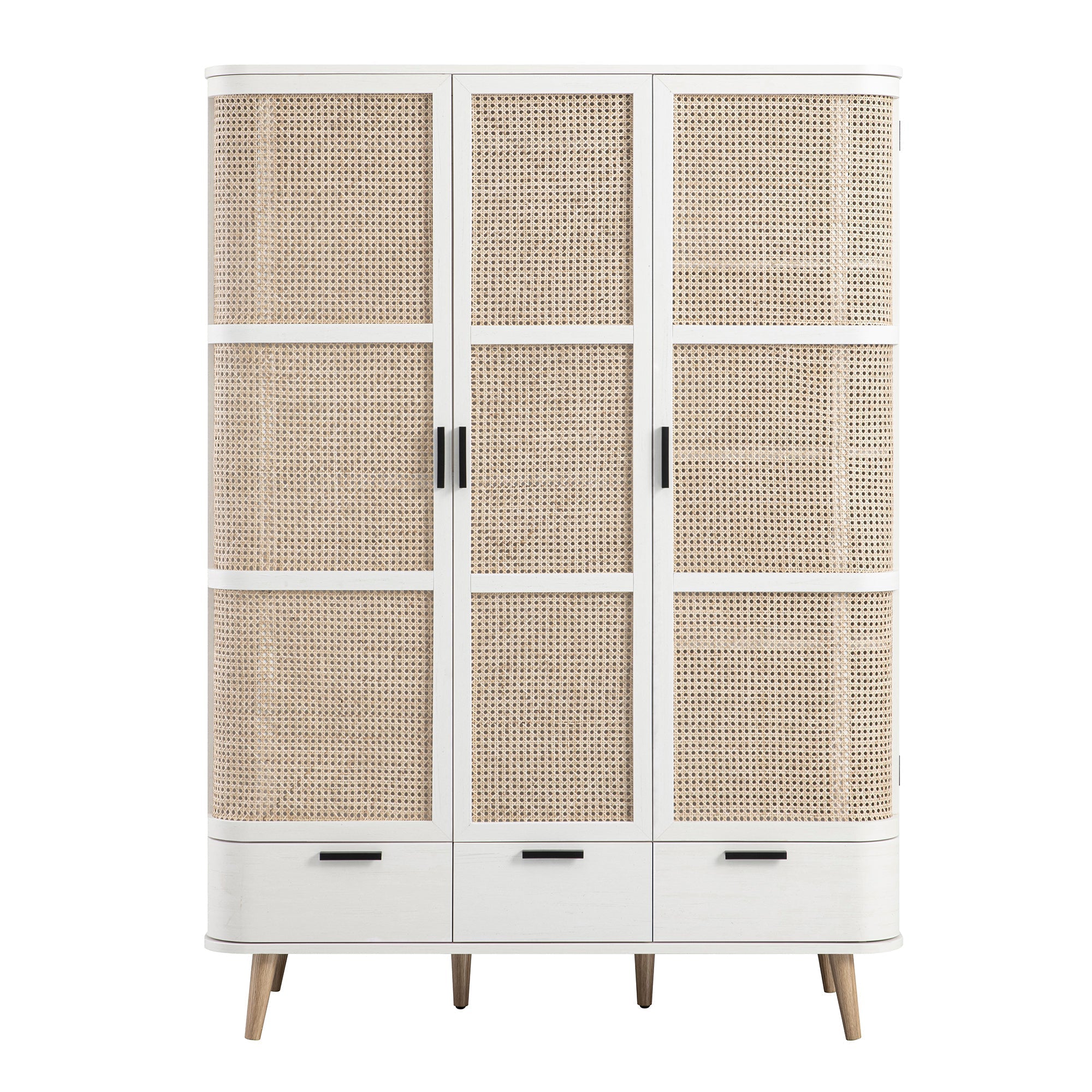 Izzy Curved Rattan Triple  Closet, White