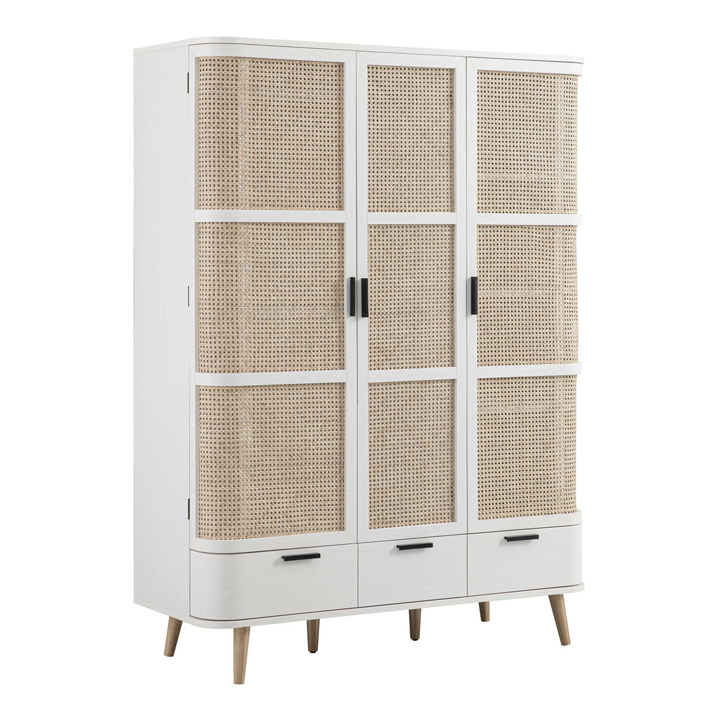 Izzy Curved Rattan Triple  Closet, White
