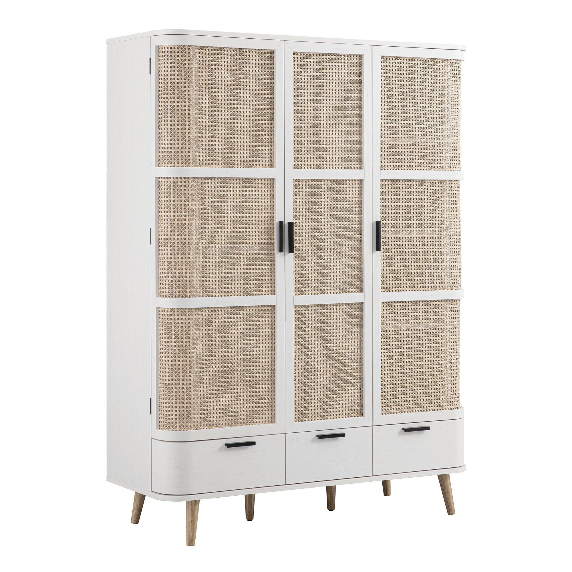 Izzy Curved Rattan Triple  Closet, White