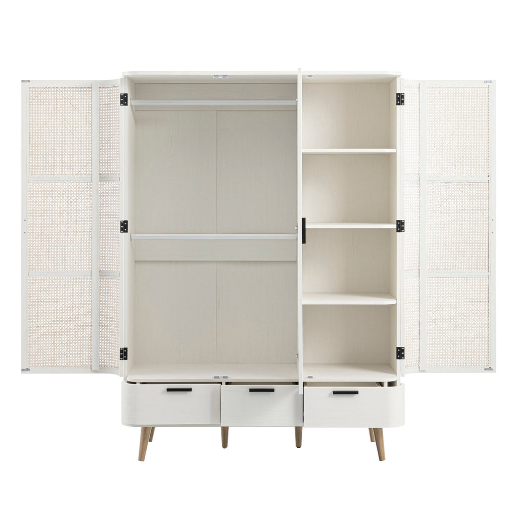 Izzy Curved Rattan Triple  Closet, White