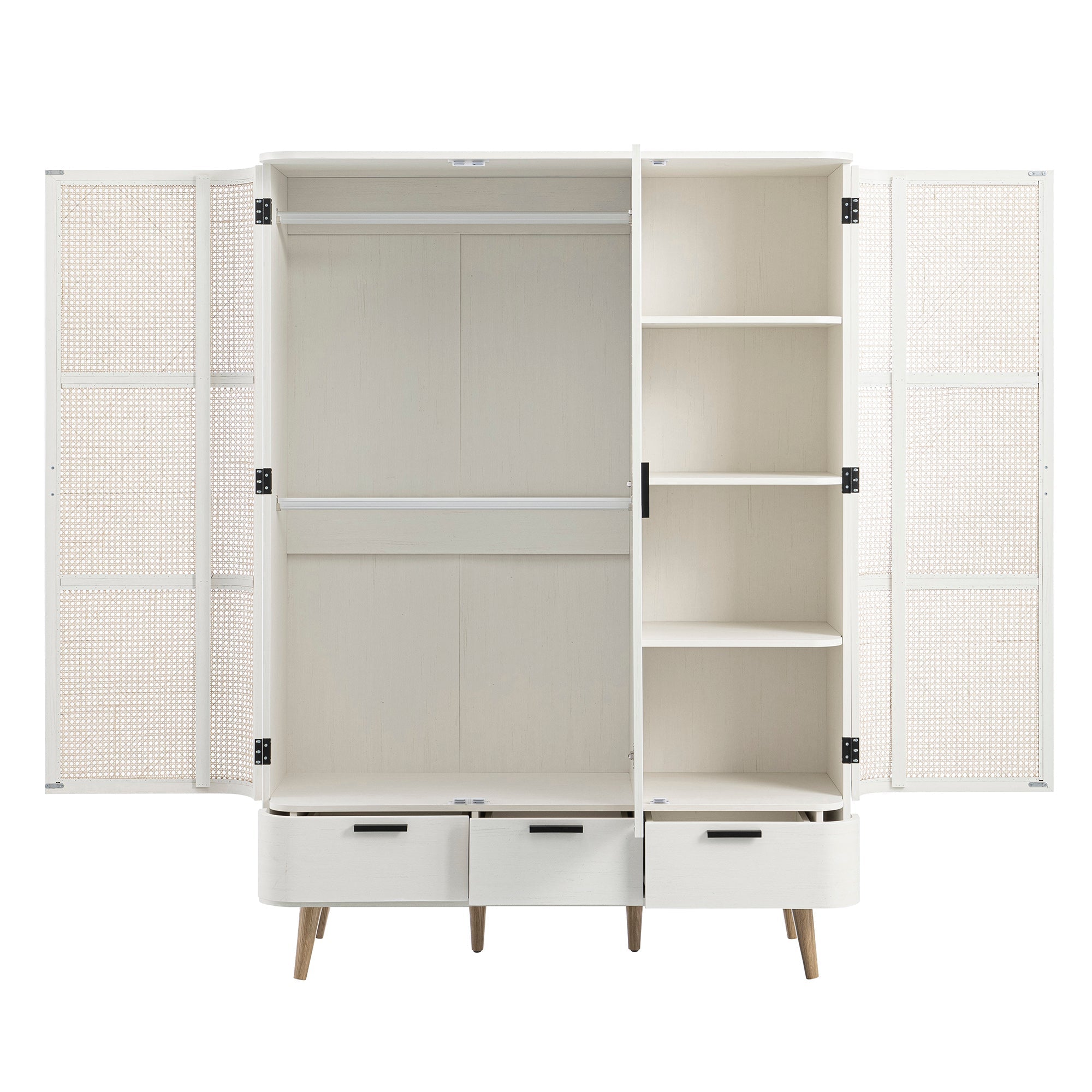 Izzy Curved Rattan Triple  Closet, White