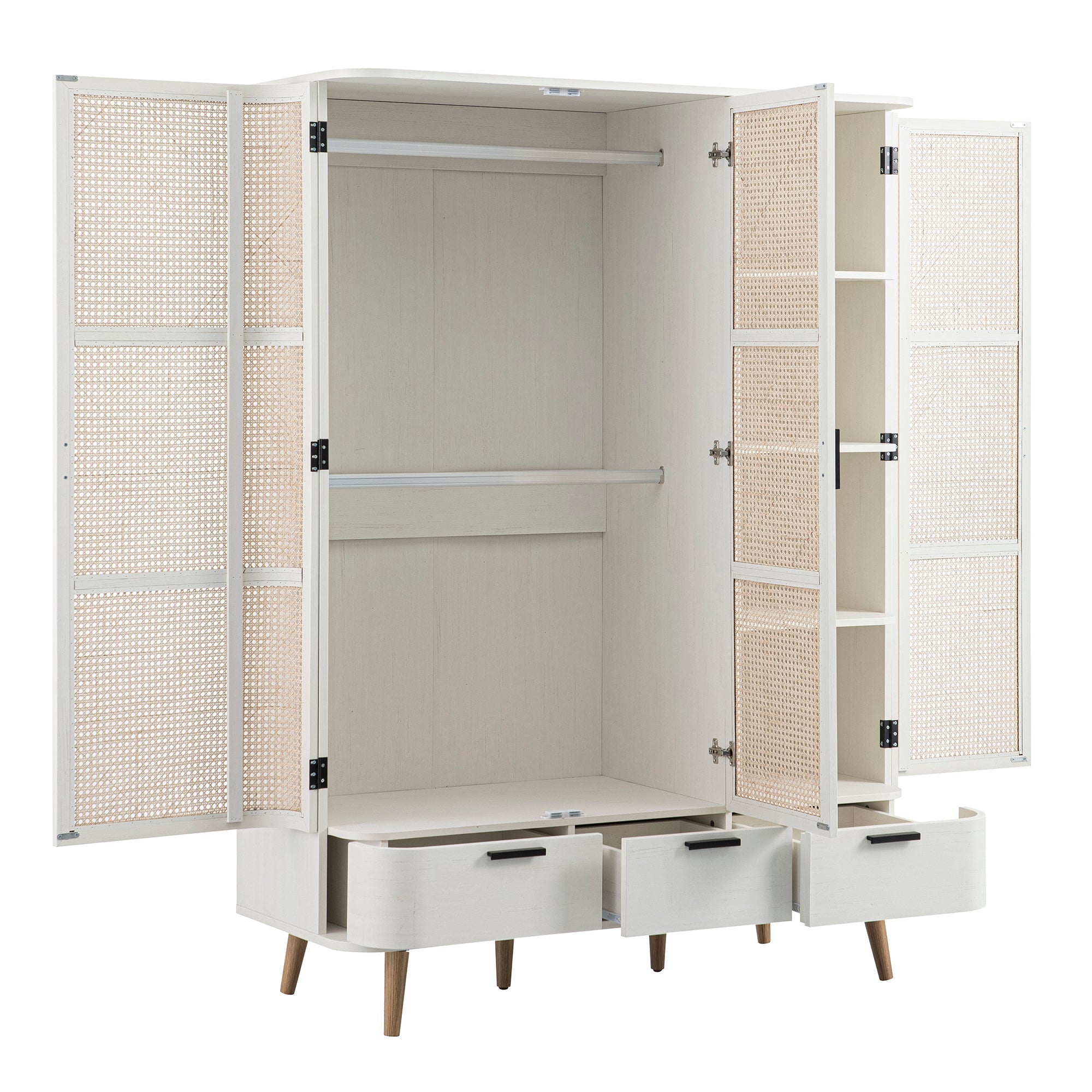 Izzy Curved Rattan Triple  Closet, White