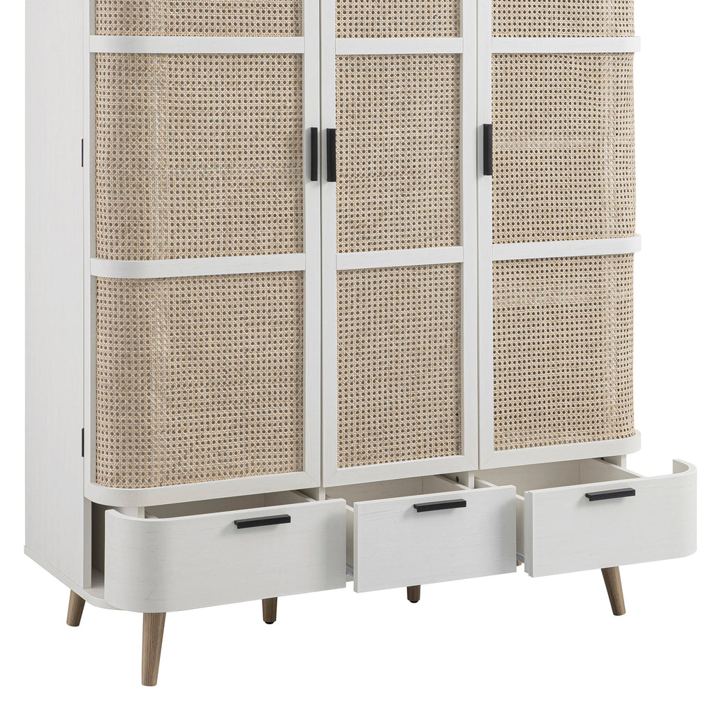 Izzy Curved Rattan Triple  Closet, White