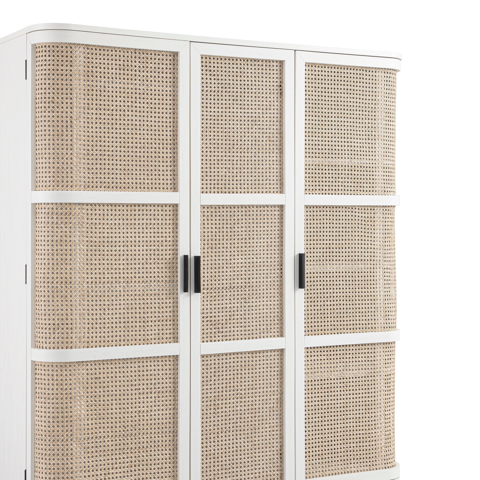Izzy Curved Rattan Triple  Closet, White