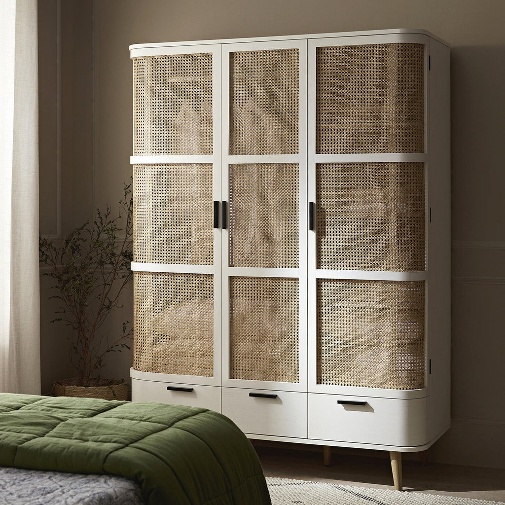 Izzy Curved Rattan Triple  Closet, White