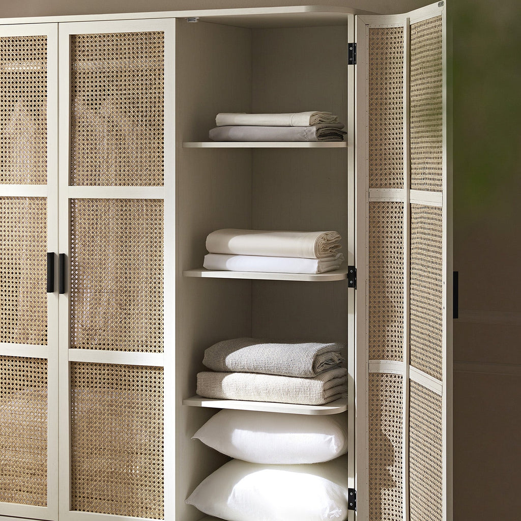 Izzy Curved Rattan Triple  Closet, White