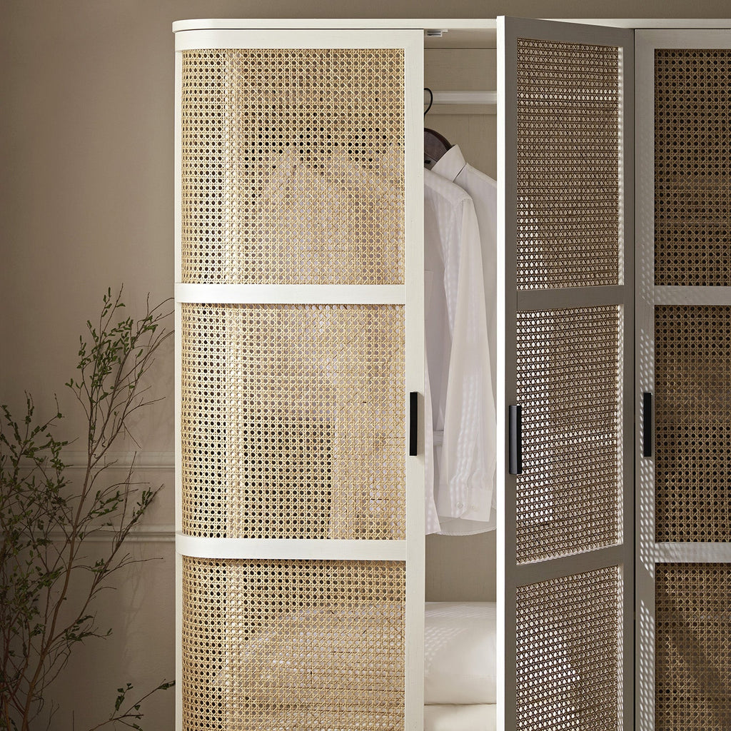 Izzy Curved Rattan Triple  Closet, White