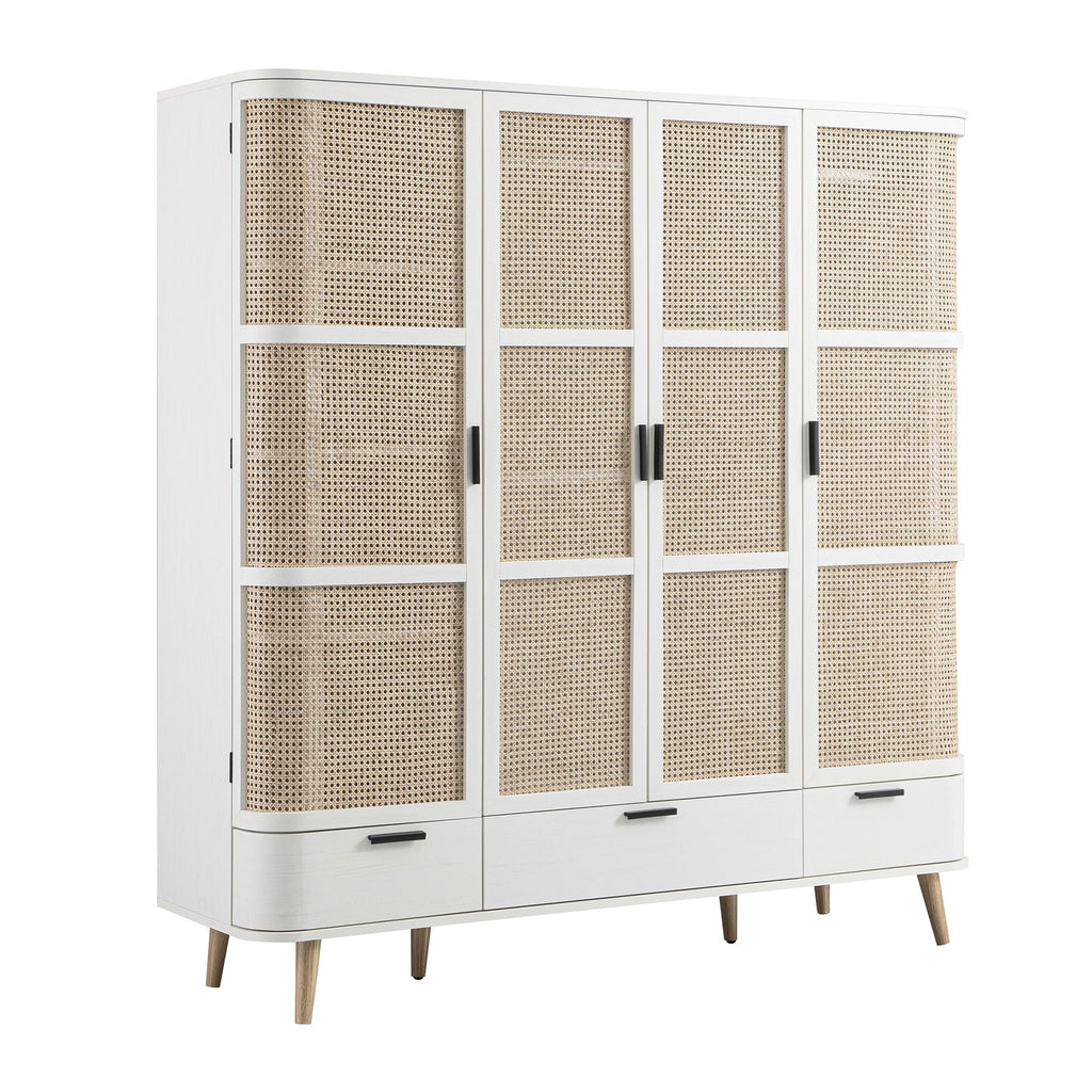 Izzy Curved Rattan 4-Door Closet, White