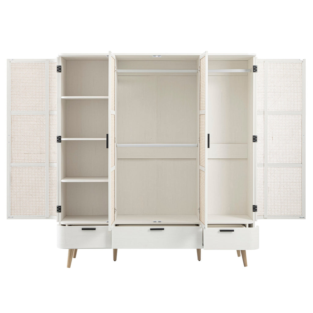 Izzy Curved Rattan 4-Door Closet, White