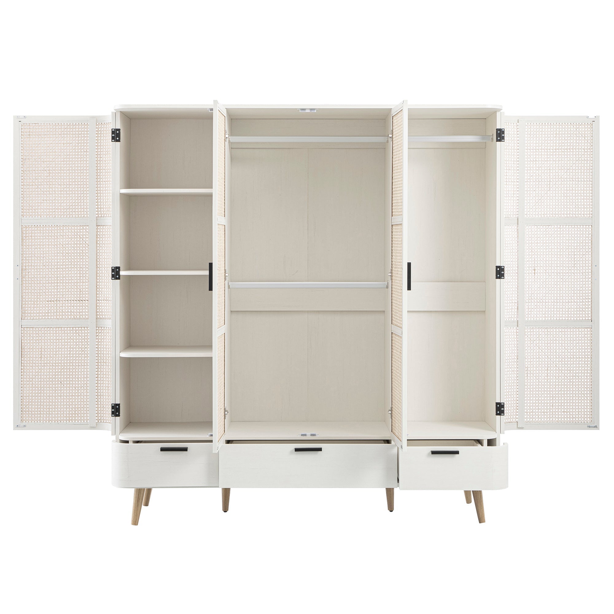 Izzy Curved Rattan 4-Door Closet, White