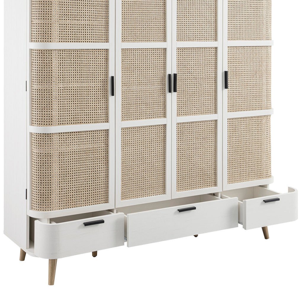 Izzy Curved Rattan 4-Door Closet, White