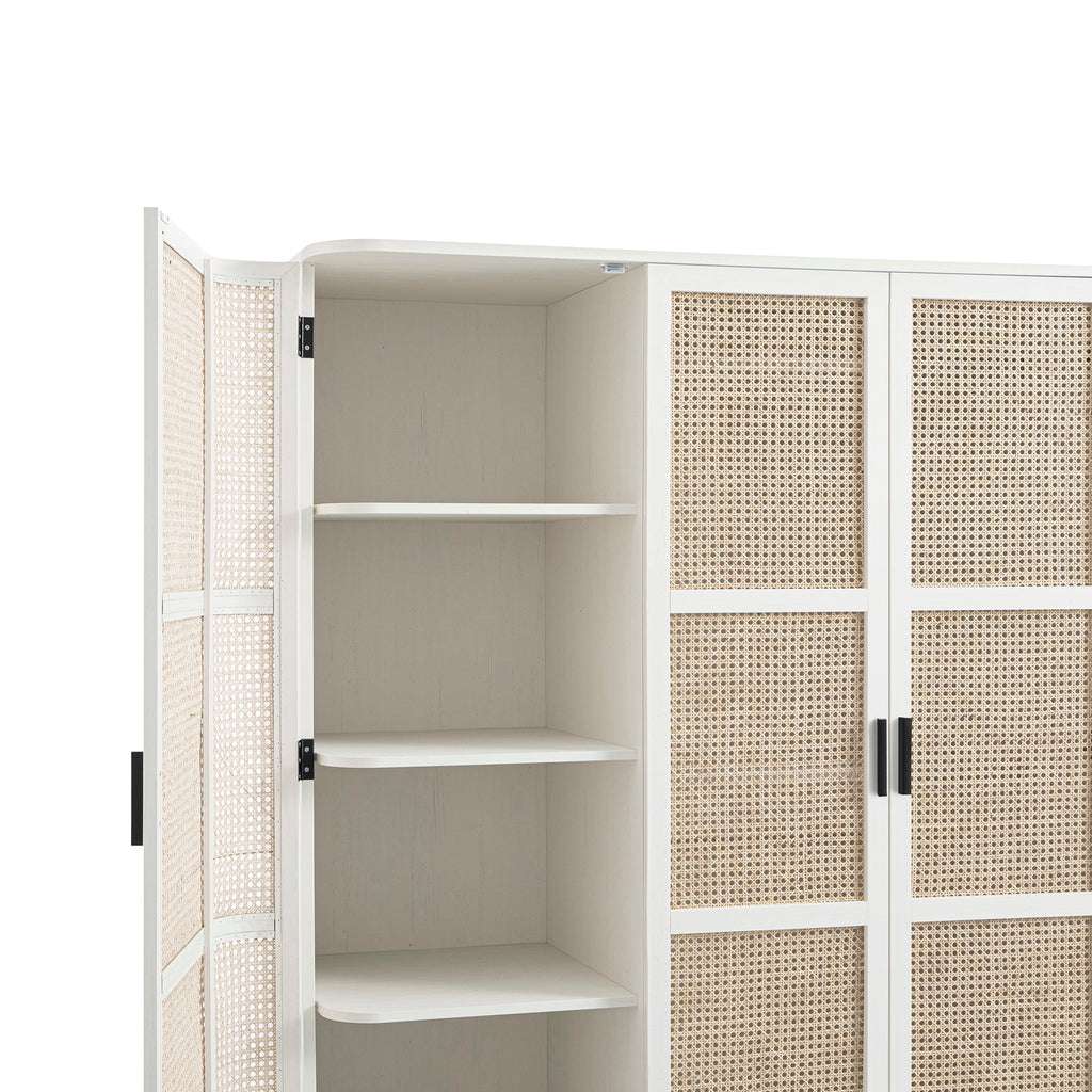 Izzy Curved Rattan 4-Door Closet, White