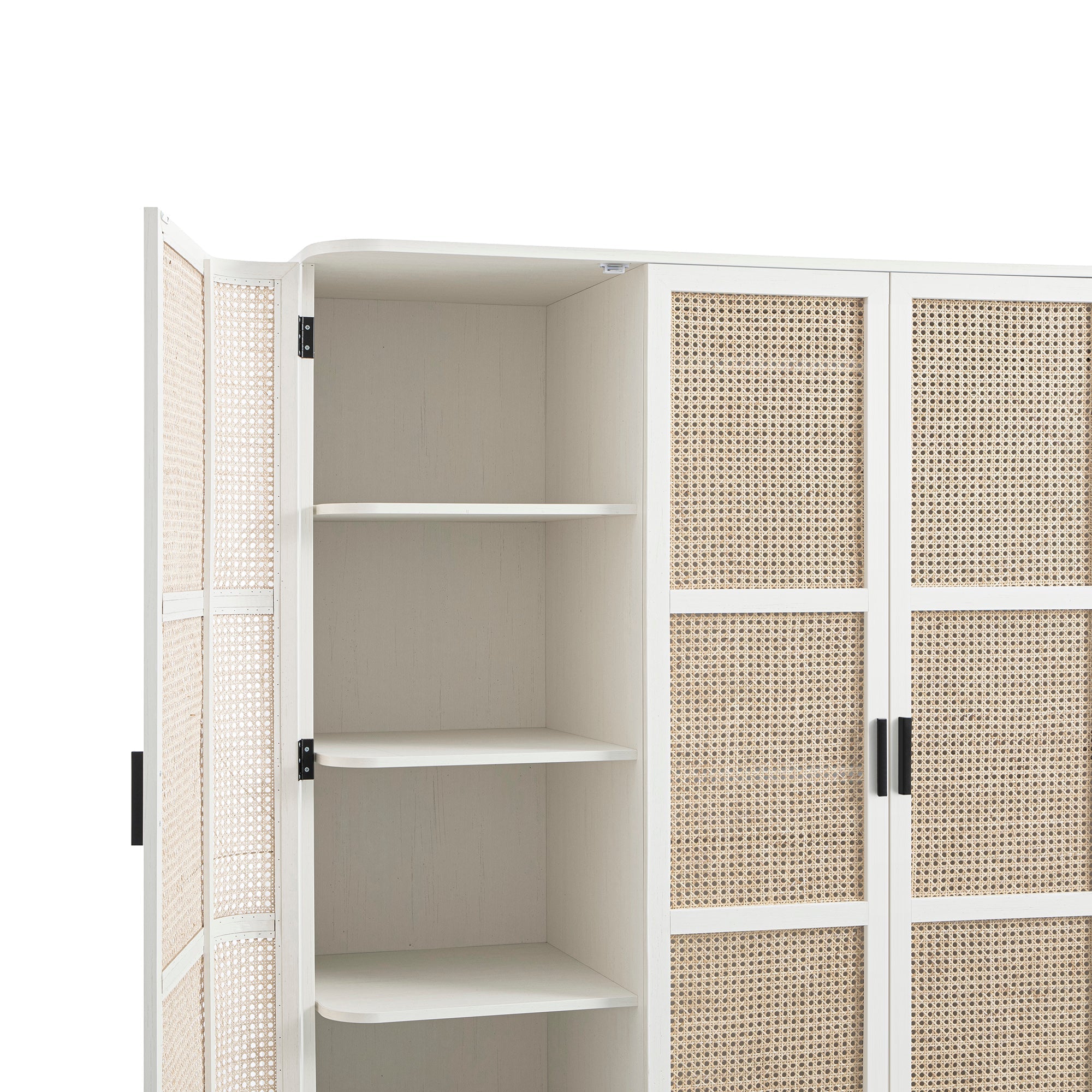 Izzy Curved Rattan 4-Door Closet, White