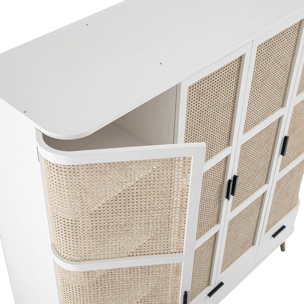 Izzy Curved Rattan 4-Door Closet, White
