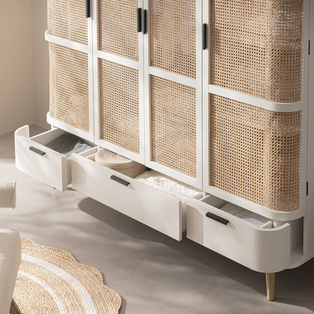 Izzy Curved Rattan 4-Door Closet, White