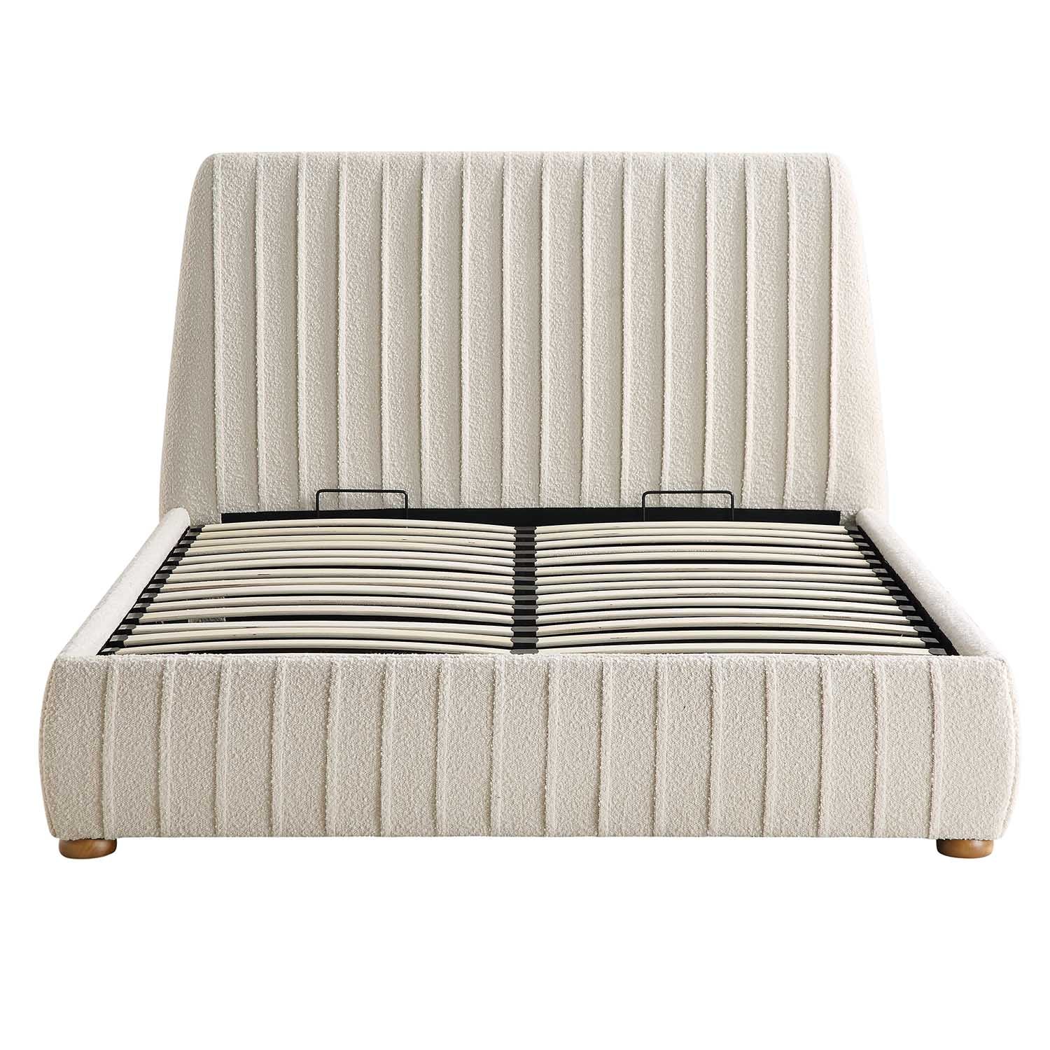 Helia Pleated Ottoman Storage Bed, Beige Boucle