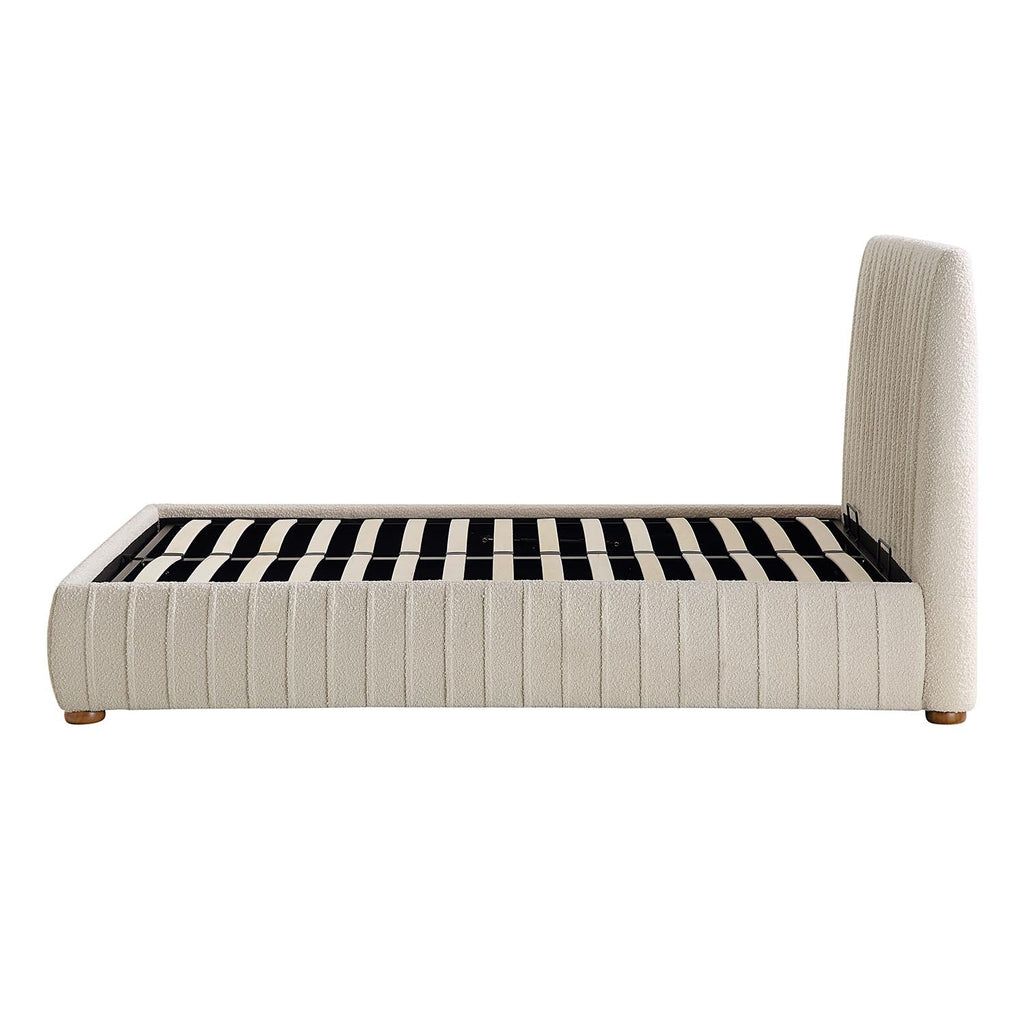 Helia Pleated Ottoman Storage Bed, Beige Boucle