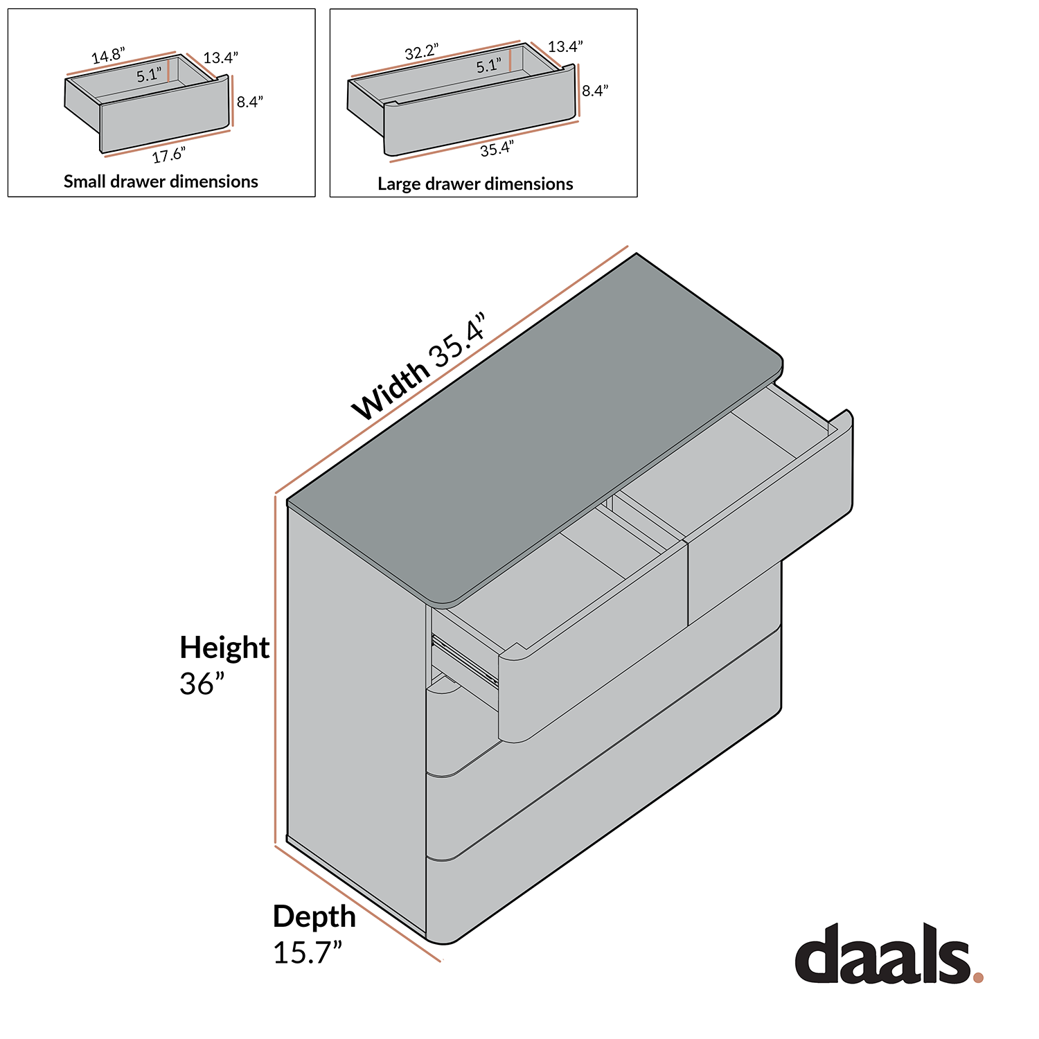 Agnes Curved Edge 5 Drawer Dresser, Natural