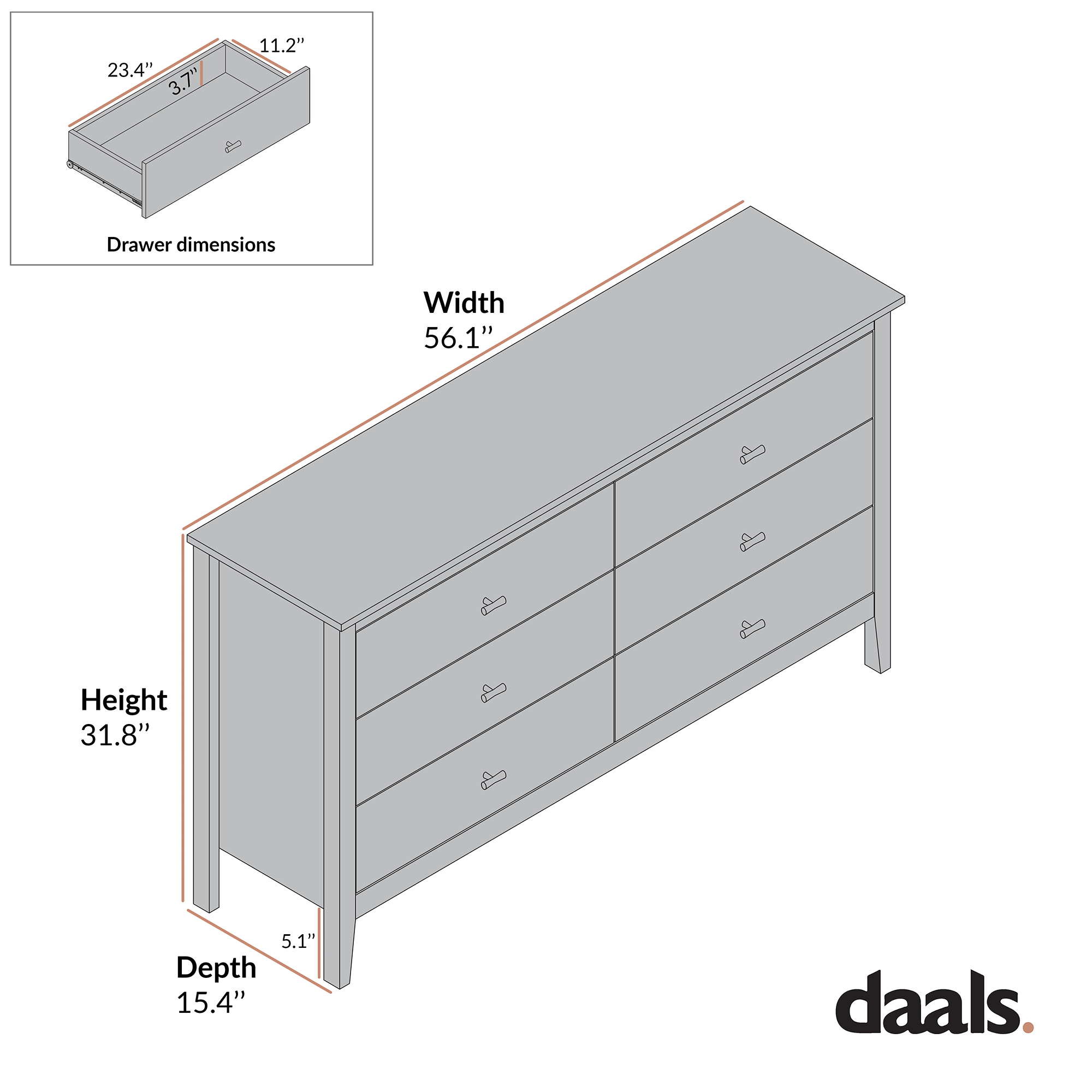Oakham 6-Drawer Dresser, Deep Greige