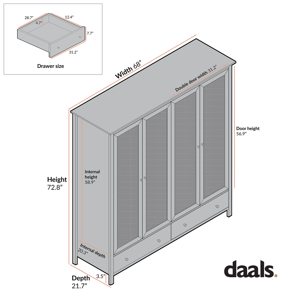 Frances Rattan 4-Door Closet with 2 Drawers, White