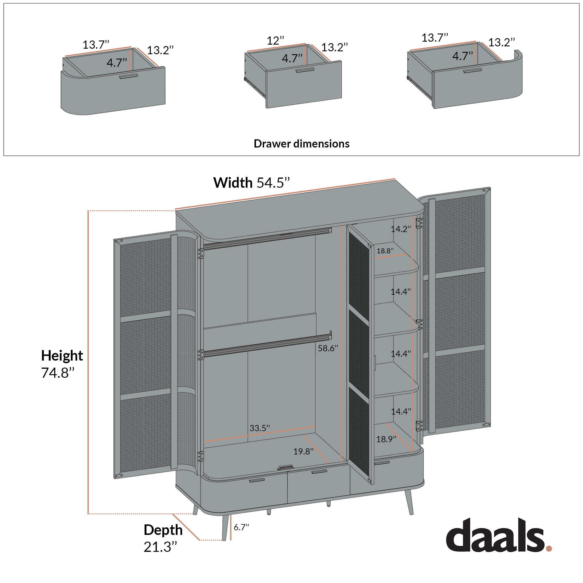 Izzy Curved Rattan Triple  Closet, White