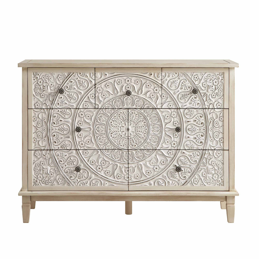 Chantilly Whitewashed Carved 3 over 4 Drawer Dresser